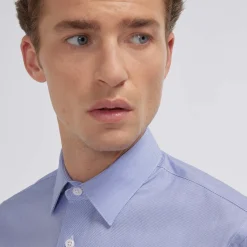 HAST Chemise en popeline double retors faux-uni à fines rayures bleues><noscript><img width=