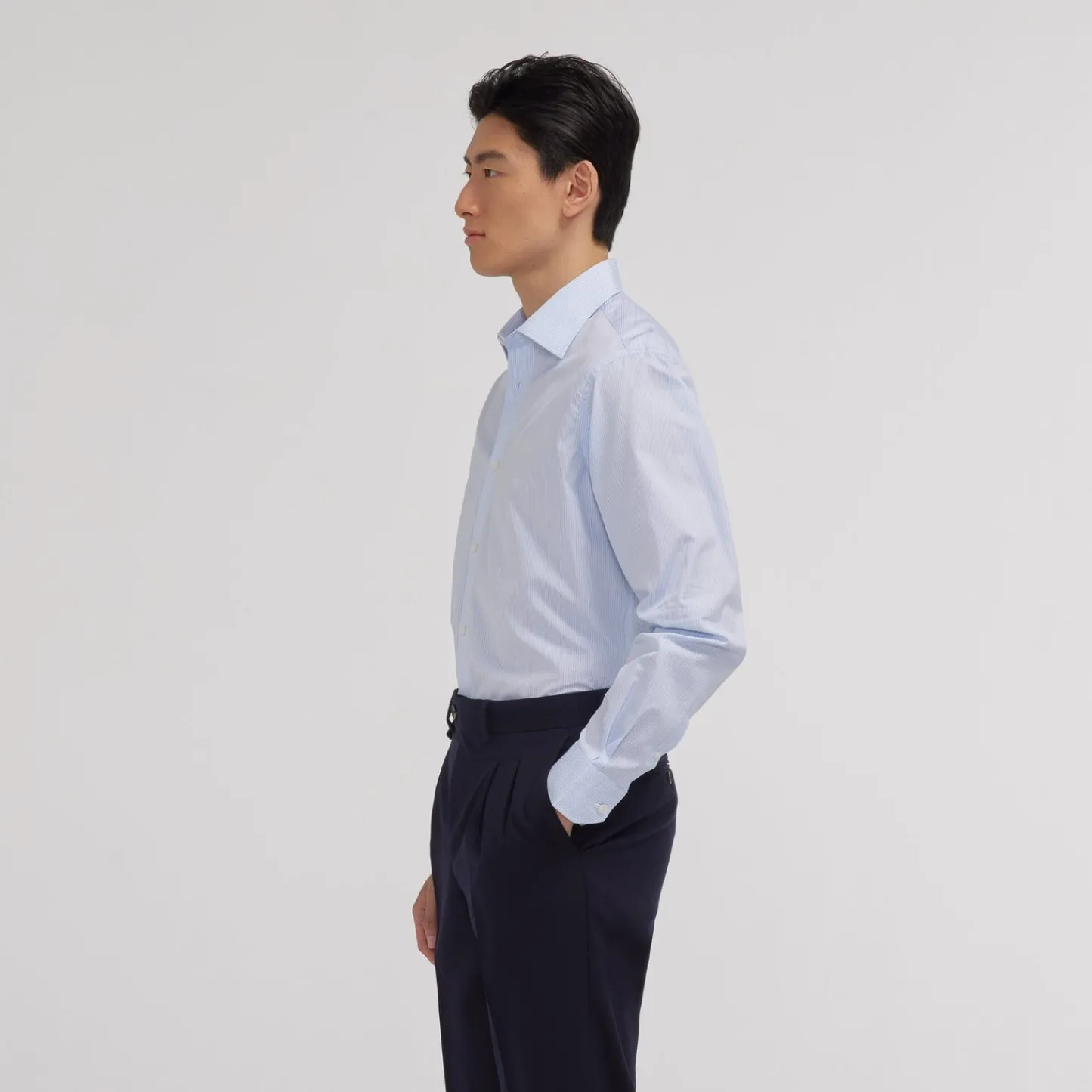 HAST Chemise en popeline double retors à rayures bleues et blanches> Classique | Chemises Bleues