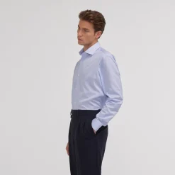 HAST Chemise en popeline double retors faux uni à carreaux bleus><noscript><img width=