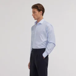 HAST Chemise en popeline double retors à petites rayures bleu ciel><noscript><img width=