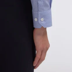 HAST Chemise en popeline double retors faux-uni à fines rayures bleues><noscript><img width=