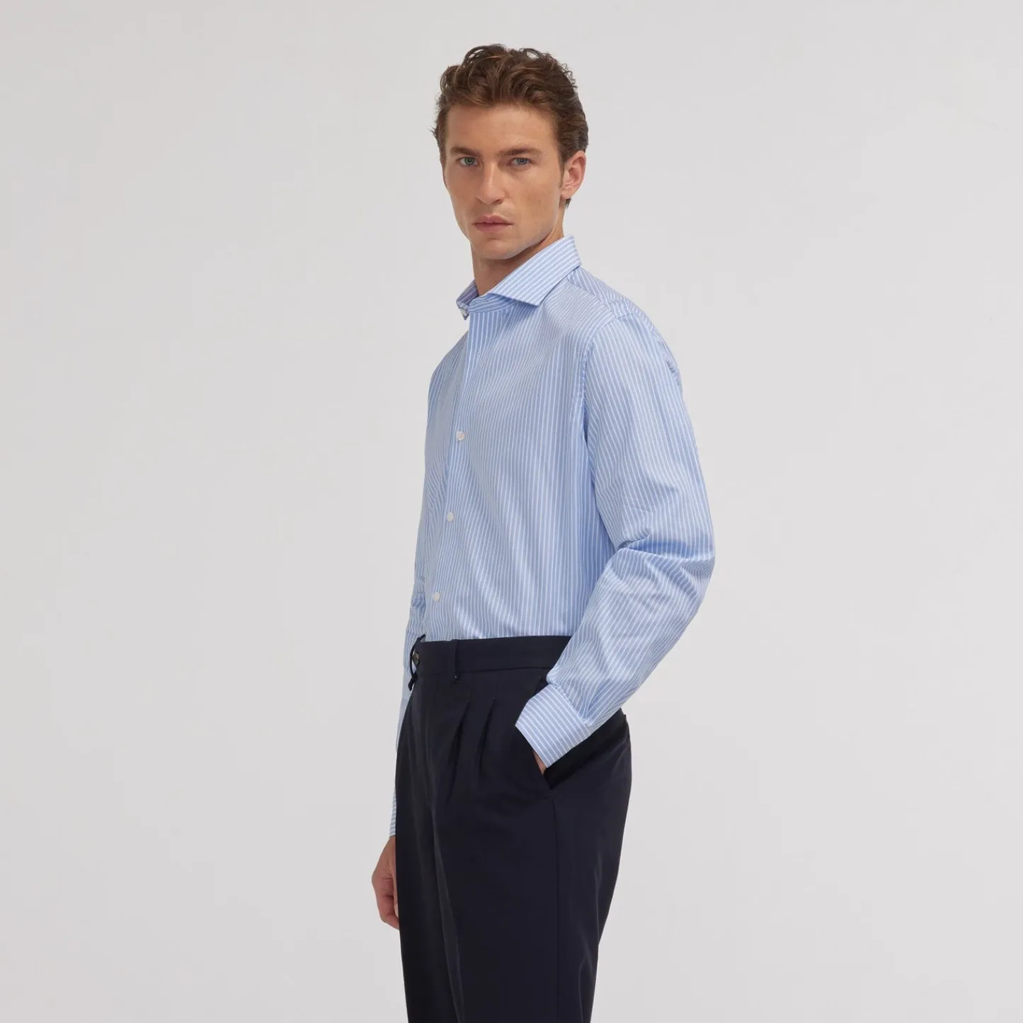 HAST Chemise en popeline double retors à rayures bleues> Classique | Chemises Bleues