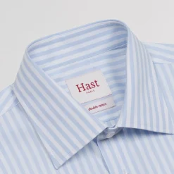 HAST Chemise en popeline double retors à rayures bleu ciel et blanches><noscript><img width=