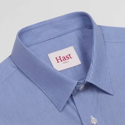 HAST Chemise en popeline double retors faux-uni à fines rayures bleues><noscript><img width=