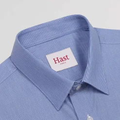 HAST Chemise en popeline faux-uni à fines rayures bleues><noscript><img width=