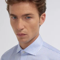 HAST Chemise en twill double retors à rayures bleues> Classique | Chemises Bleues