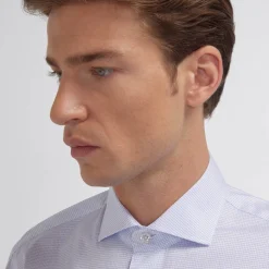 HAST Chemise en twill double retors à fins carreaux bleus> Classique | Chemises Bleues