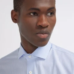 HAST Chemise premium cintrée en popeline double retors bleue à rayures blanches> Cintrée | Chemises Premium