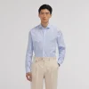 HAST Chemise premium en popeline double retors bleue à rayures blanches> Classique | Chemises Bleues