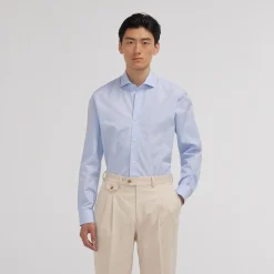 HAST Chemise premium en popeline double retors bleue à rayures blanches> Classique | Chemises Bleues