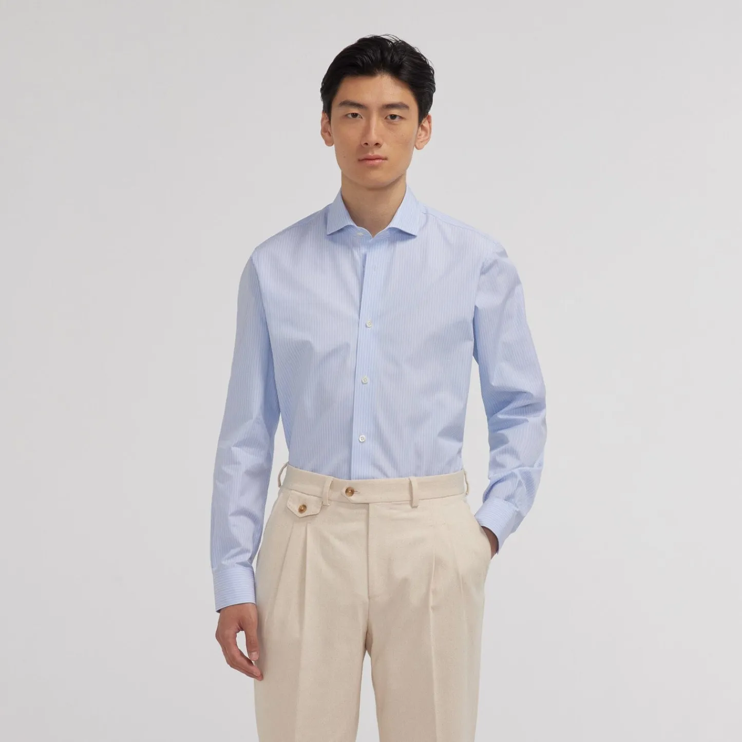 HAST Chemise premium en popeline double retors bleue à rayures blanches> Classique | Chemises Bleues