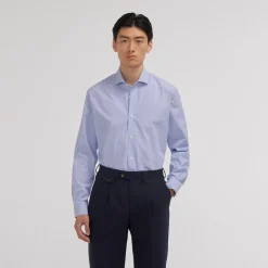 HAST Chemise premium en popeline double retors à rayures bleues et blanches> Chemises Bleues | Chemises Premium