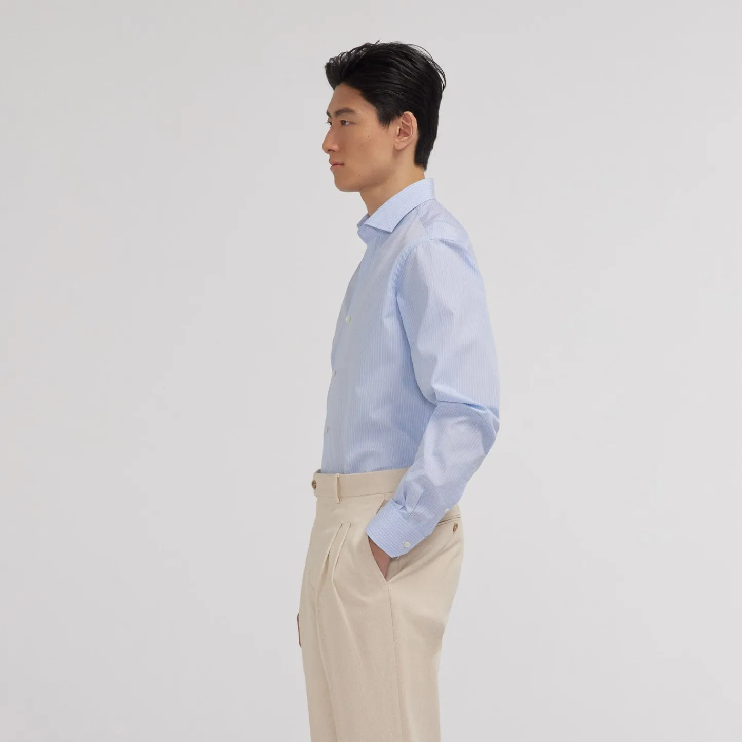 HAST Chemise premium en popeline double retors bleue à rayures blanches> Classique | Chemises Bleues