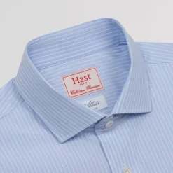 HAST Chemise premium en popeline double retors bleue à rayures blanches><noscript><img width=