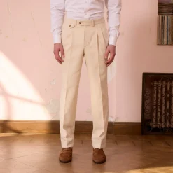 HAST Pantalon à double plis en coton écru> Pantalons
