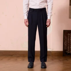 HAST Pantalon à double plis en laine Fresco marine> Costumes | Pantalons