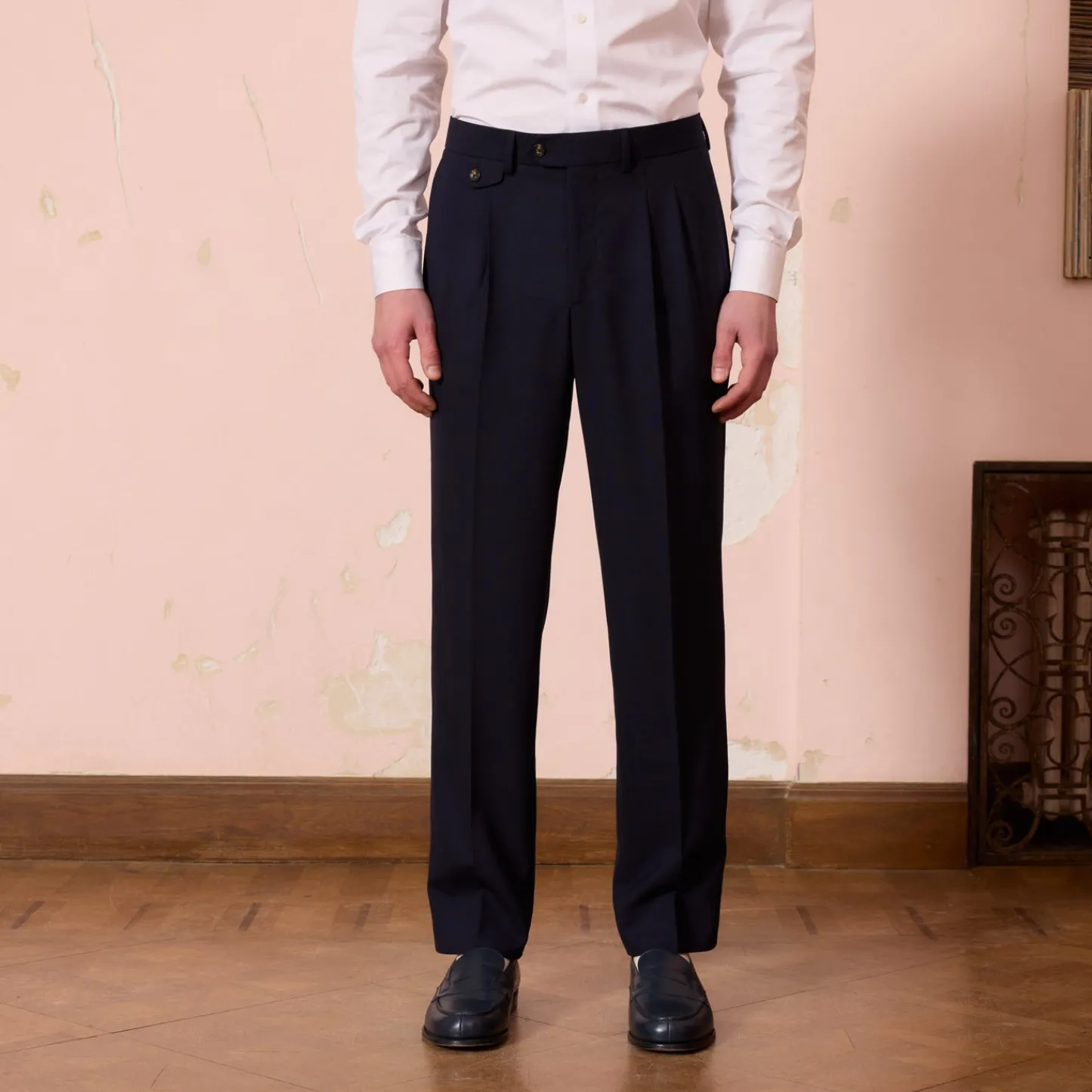 HAST Pantalon à double plis en laine Fresco marine> Costumes | Pantalons