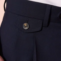 HAST Pantalon à double plis en laine Fresco marine> Costumes | Pantalons