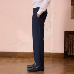 HAST Pantalon à double plis en coton et lin marine><noscript><img width=