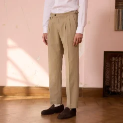 HAST Pantalon à double plis en coton et lin><noscript><img width=