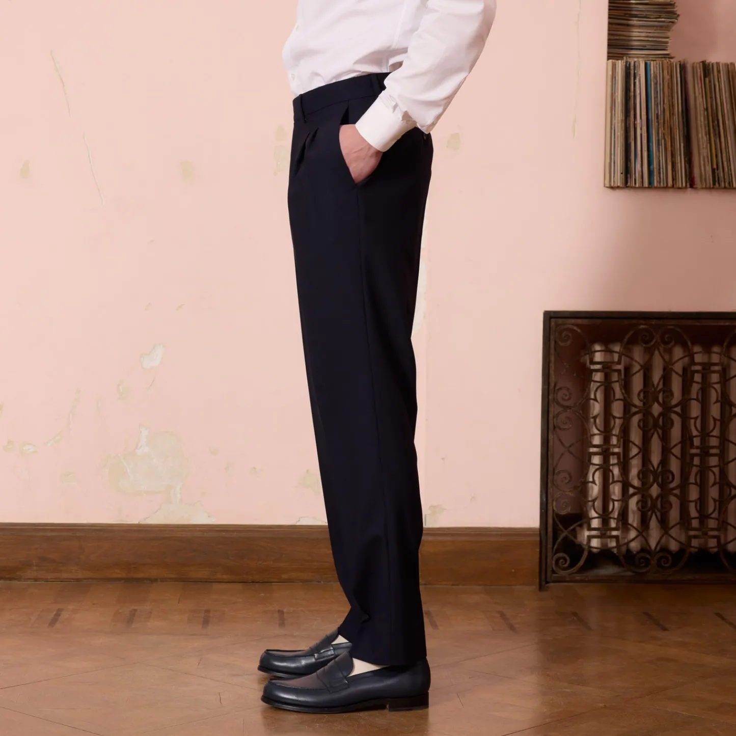 HAST Pantalon à double plis en laine Fresco marine> Costumes | Pantalons