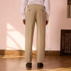 HAST Pantalon à double plis en coton et lin><noscript><img width=