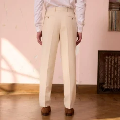 HAST Pantalon à double plis en coton écru><noscript><img width=