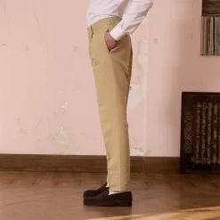 HAST Pantalon à pince en coton et lin beige><noscript><img width=