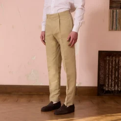 HAST Pantalon à pince en coton et lin beige><noscript><img width=