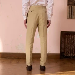 HAST Pantalon à pince en coton et lin beige><noscript><img width=