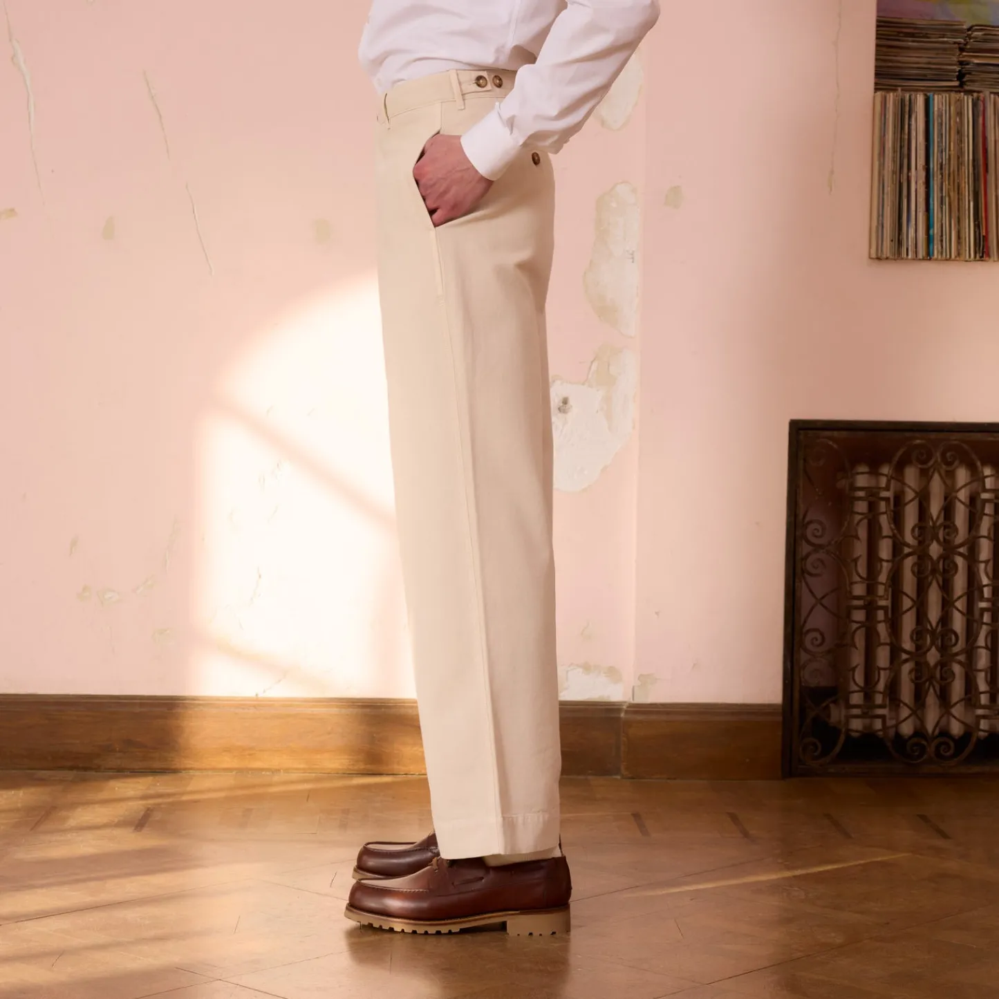 HAST Pantalon large en coton écru> Pantalons