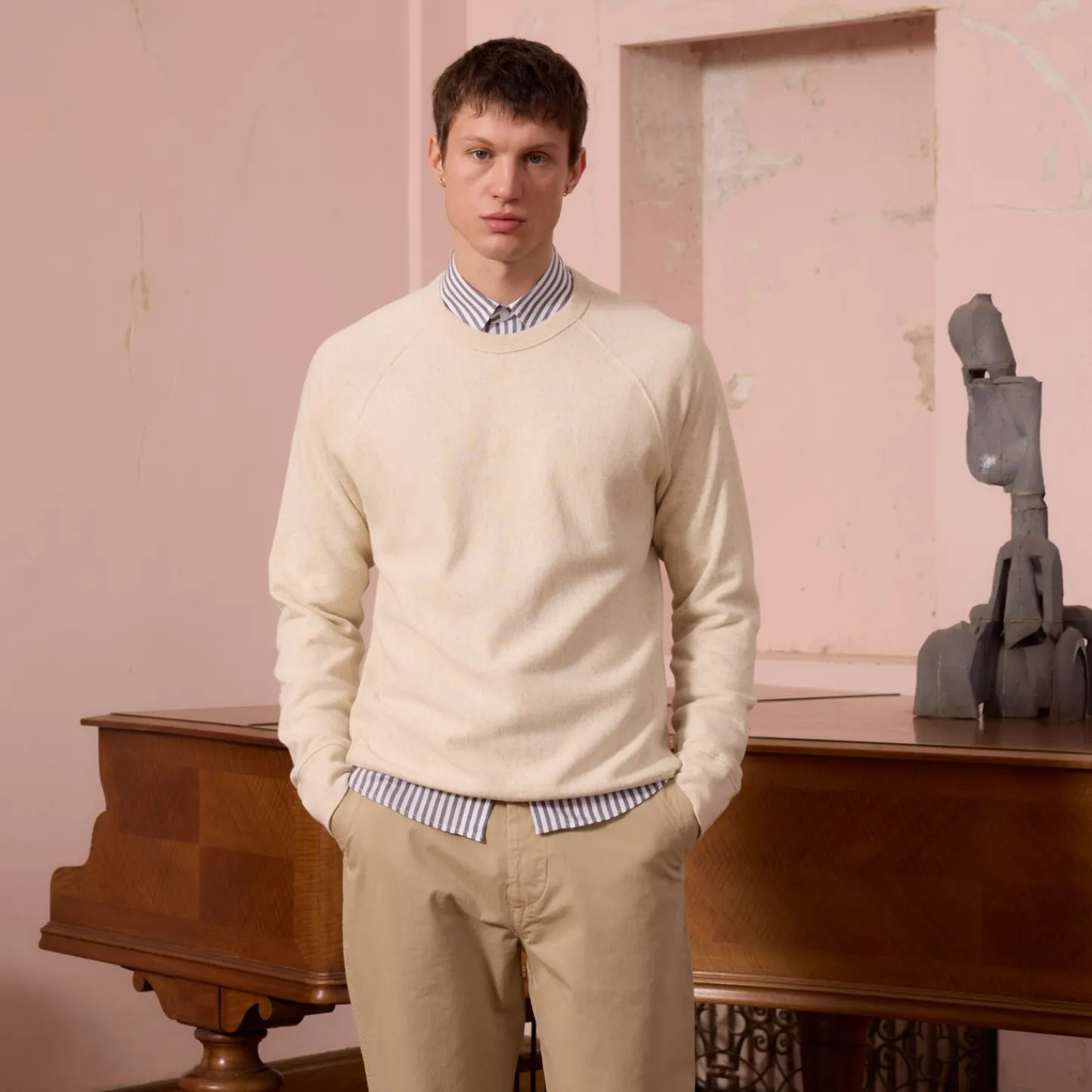 HAST Sweatshirt en coton biologique et lin écru chiné> Maille