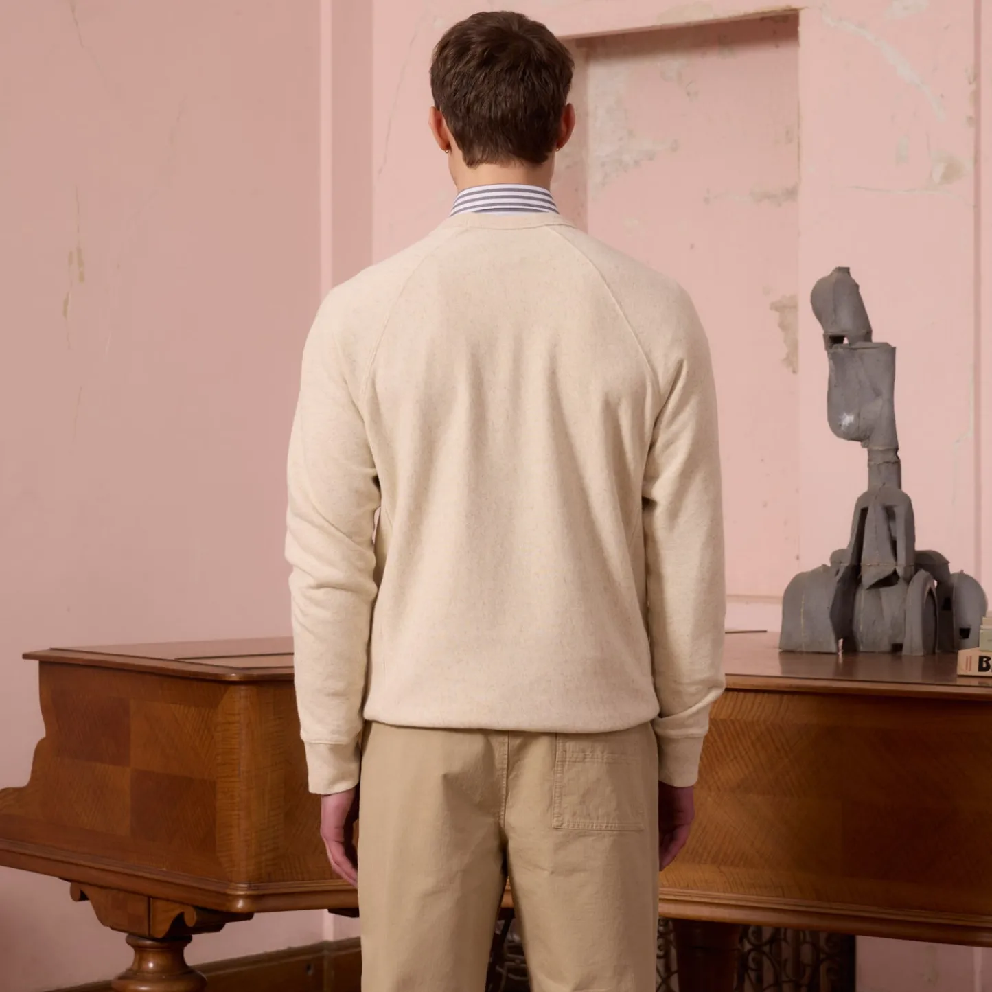 HAST Sweatshirt en coton biologique et lin écru chiné> Maille