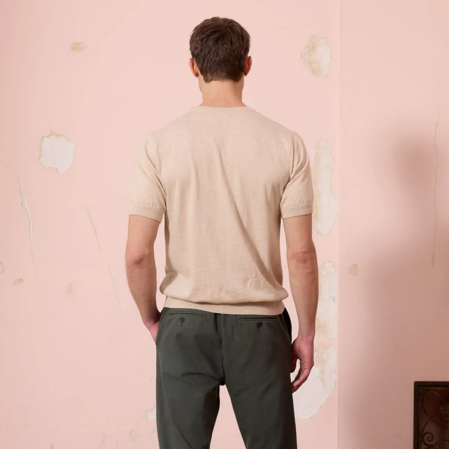 HAST T-shirt en maille de coton biologique beige chiné> Maille