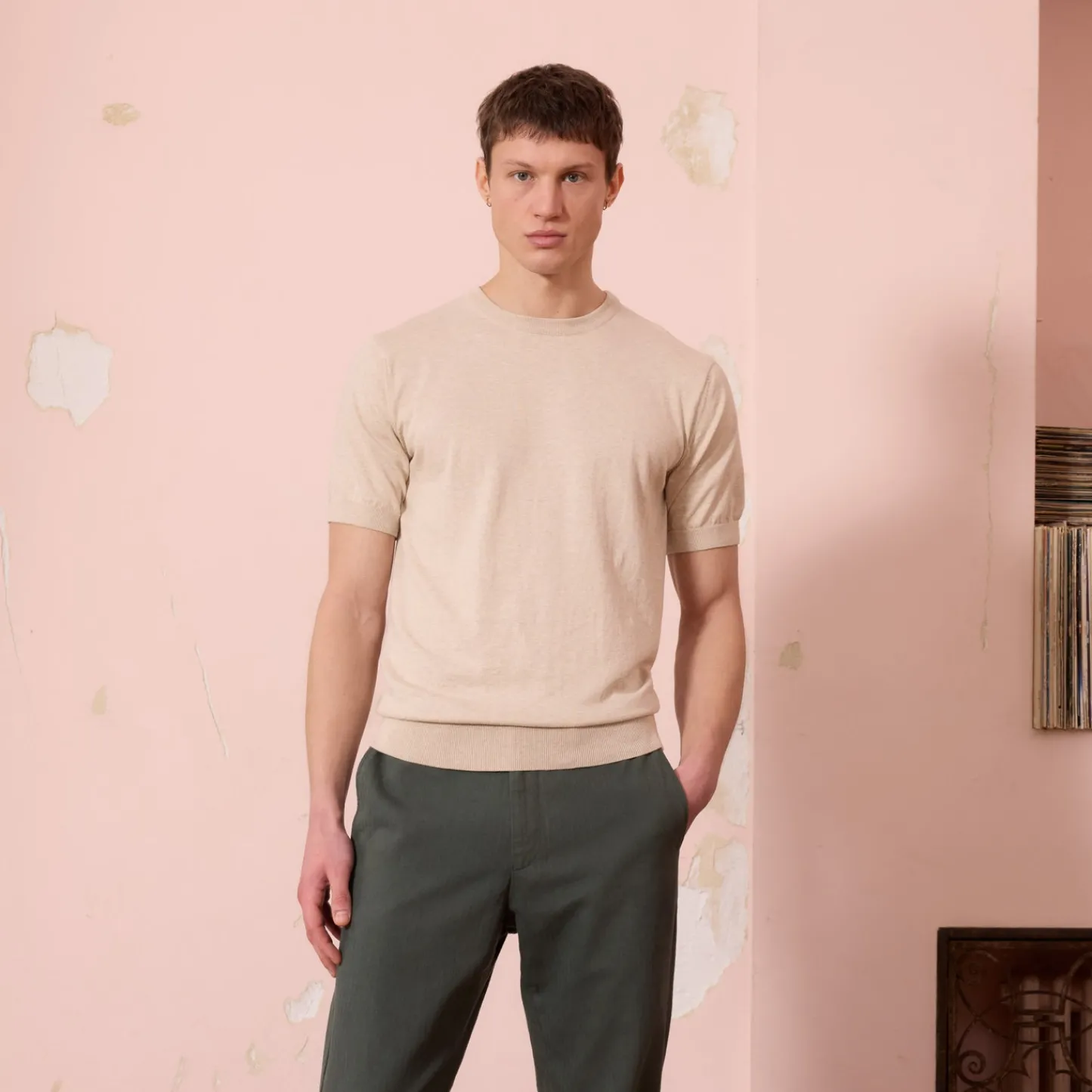 HAST T-shirt en maille de coton biologique beige chiné> Maille