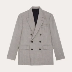 HAST Veste croisée en laine Prince de Galles grise><noscript><img width=