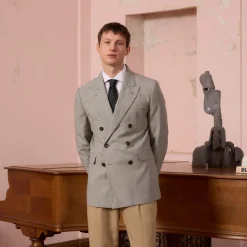 HAST Veste croisée en laine Prince de Galles grise><noscript><img width=