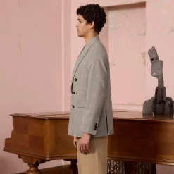 HAST Veste croisée en laine Prince de Galles grise><noscript><img width=