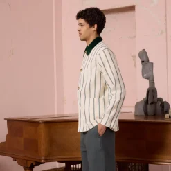 HAST Veste de travail en coton écrue à rayures vertes><noscript><img width=