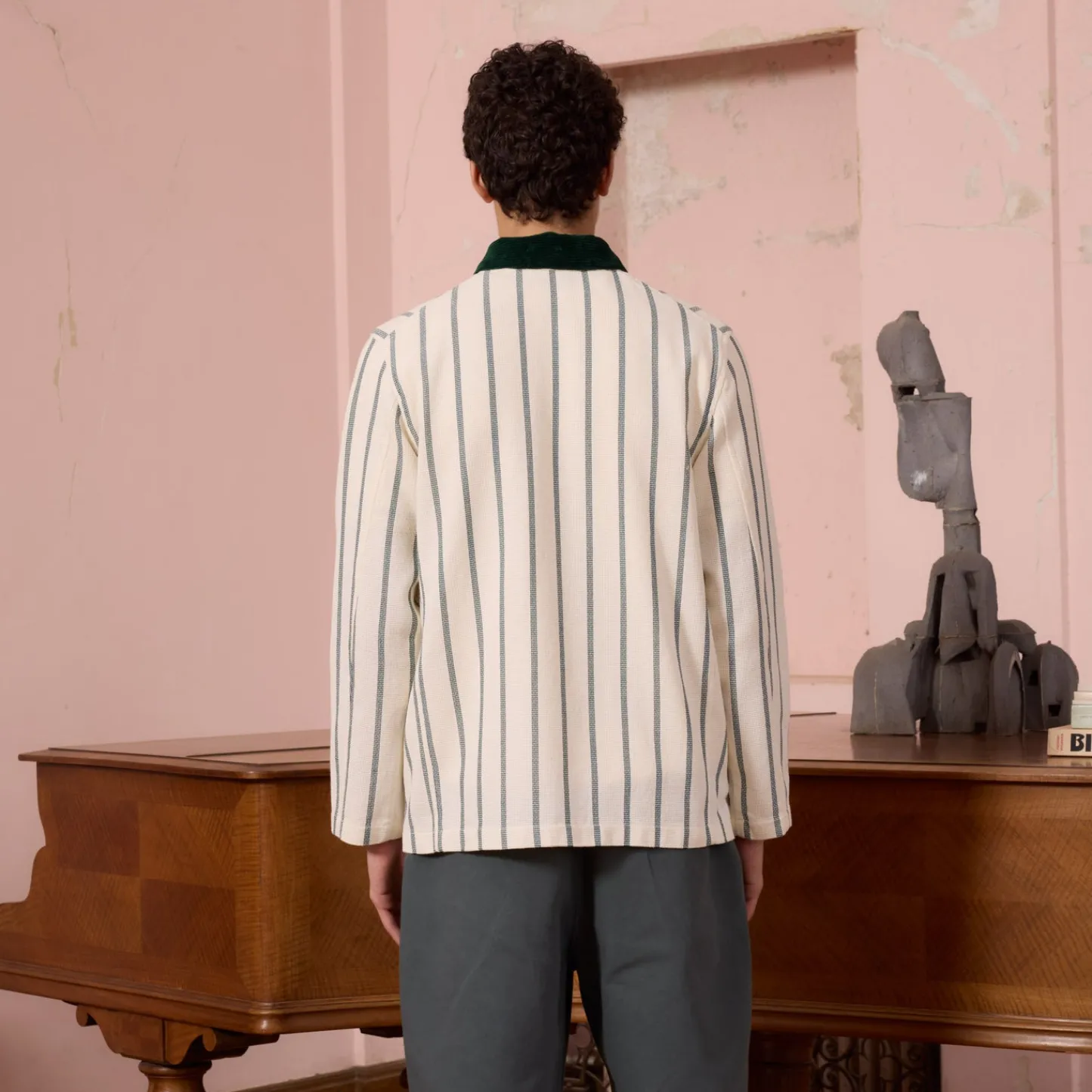 HAST Veste de travail en coton écrue à rayures vertes> Vestes De Travail