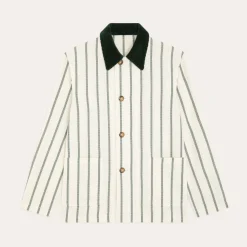 HAST Veste de travail en coton écrue à rayures vertes><noscript><img width=