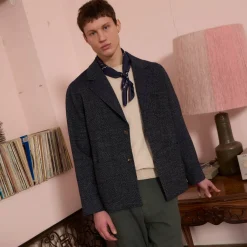 HAST Veste tailleur déstructurée en laine marine chiné><noscript><img width=